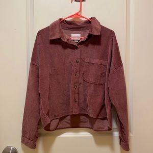 Mauve Cropped Corduroy Button Up